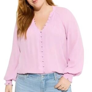 TORRID Women 0 US Large Mauve Mist Georgette Smocked Blouson Sleeve Blouse